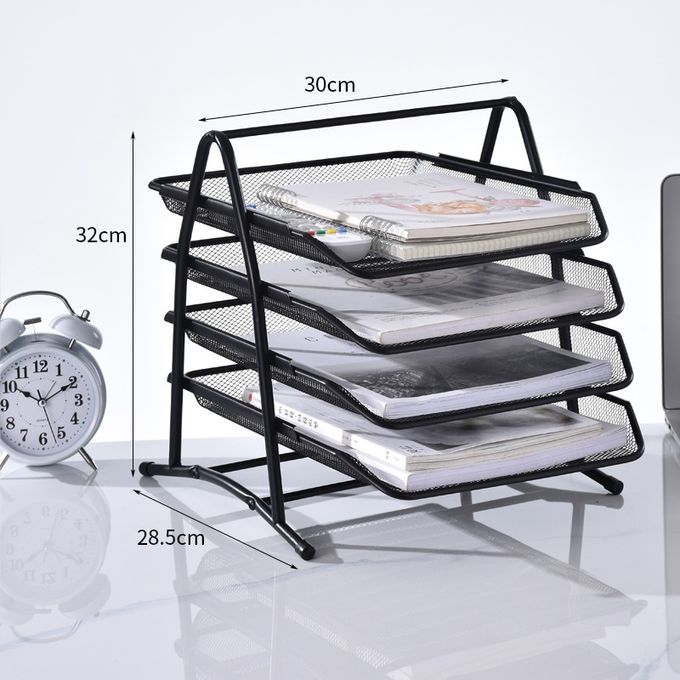 4 Tier Document File Storage Rack With Metal Tray For Office - Black