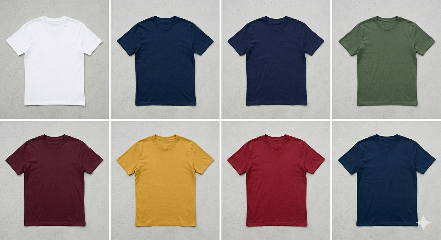 Customizable Men’s Essential Tee Premium Cotton White, Navy Blue, Burgundy, Mustard, Jungle Green