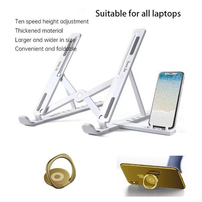 Foldable Portable Laptop Stand With Mobile Phone Stand 3 In 1 White