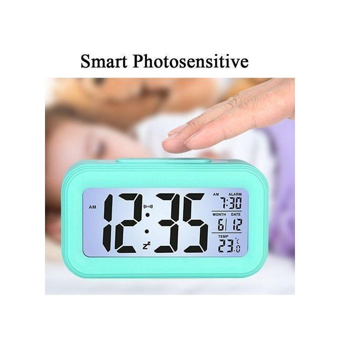 Smart Digital Alarm Clock, LED Night Light, Timer with Temperature and Date Display, Battery-Powered Desk Clock, Student Time Management, White Model